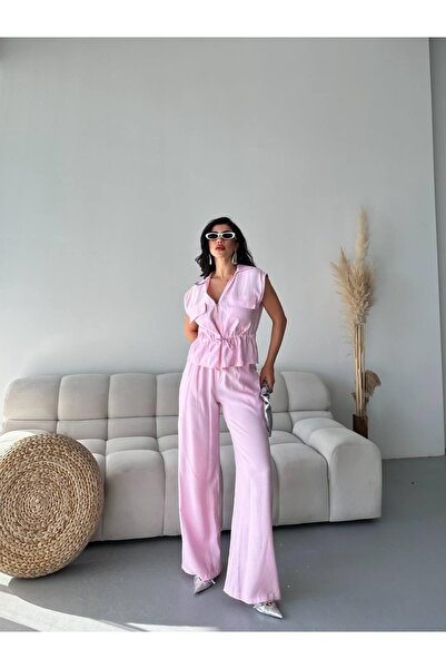 Ekim Store Keten Fermuarlı Ceket Pantolon Takım