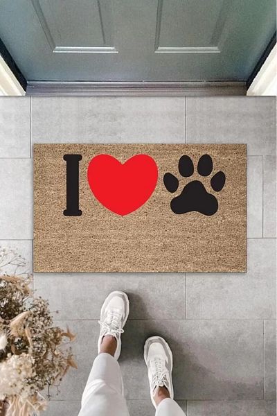 CUTE PAGE Brown Red Digital Printed I Love Paw Door - K-2074