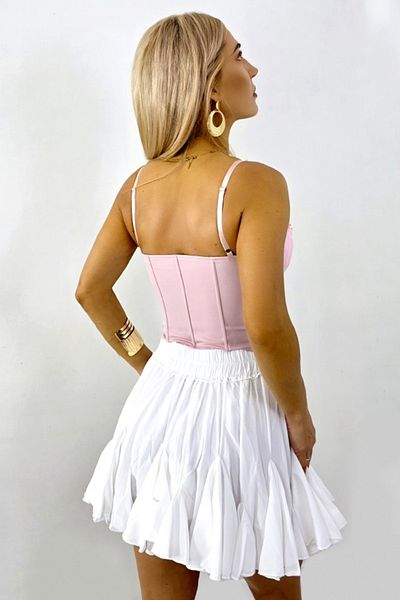 FashionForYou DOLL Style retro corset top, with lace, ruffles and detachable bow, PINK, M/L