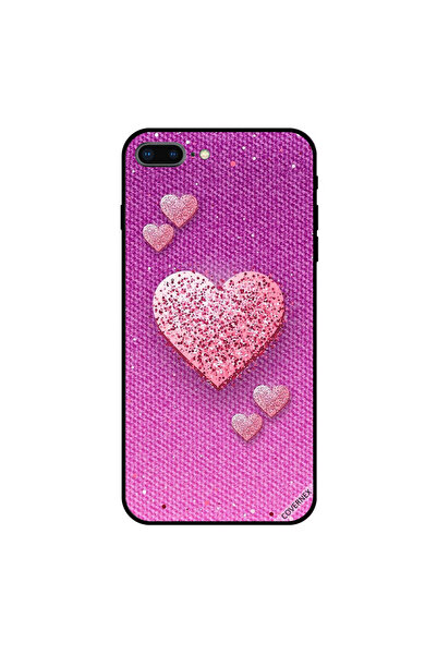 Covernex غطاء حماية لهاتف iPhone 7 Plus بنقشة قلوب لامعة بلون الخوخ على قماش ...