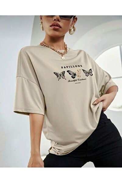 khufu Oversize Fit Βαμβακερό ΜΠΕΖ Χρώμα PAPILLONS BUTTERFLY Μπλουζάκι με εμπριμέ άνετο κομμένο Unisex