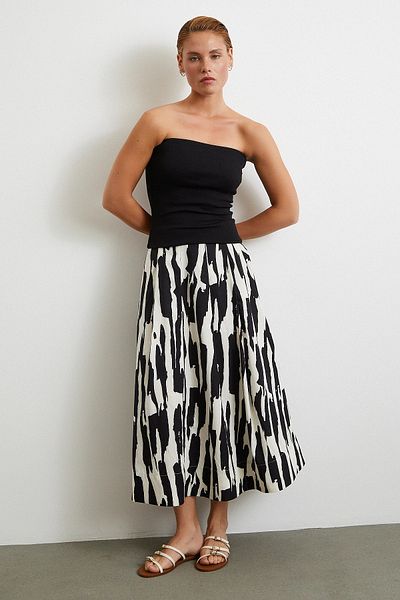 Never more Patterned Midi Skirt Black