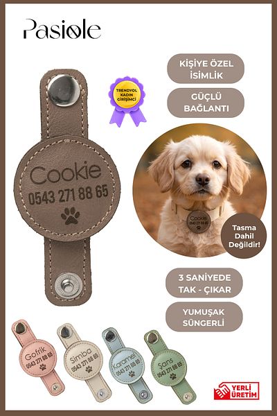pasiole Leather Dog Tag, Leather Dog Name Tag, Dog Cat Collar, Dog Locket