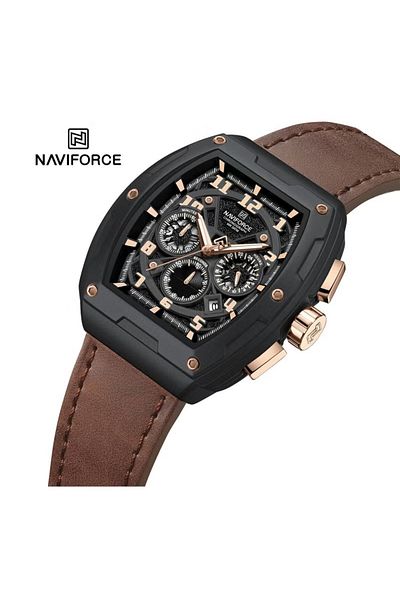 Naviforce Luxury Chronograph Wrist Watch for Men with Leather Strap Water Resistant Multi-Function Timepiece