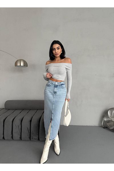 Zeo Basic FEMEII FUSTA DE BLugi ALBASTRU GHIIE DETALIE DE MAXI LUNGIME