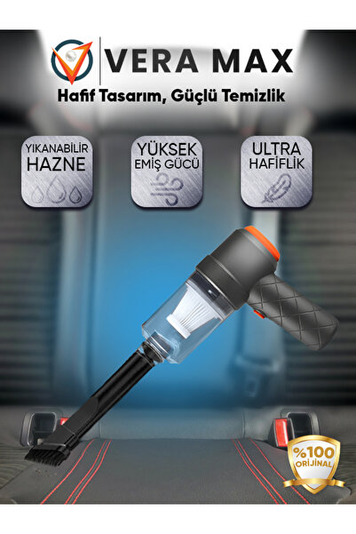 veramax Filtreli Araç Ve El Süpürgesi Fonksiyonel Kablosuz Taşınabilir Typ-C Sarjlı Mini Portatif Vakumlu