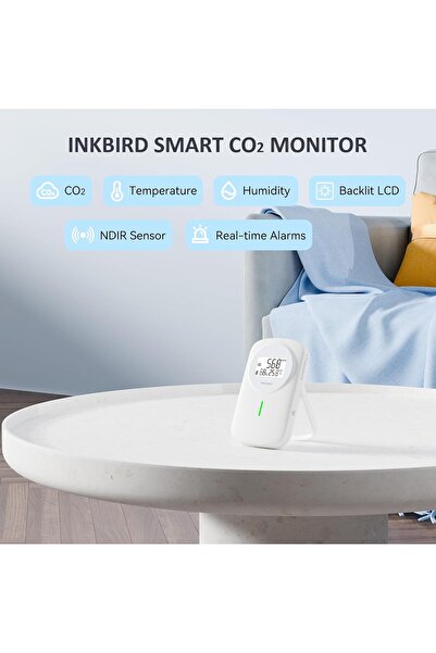 Inkbird جهاز مراقبة جودة الهواء الداخلي IAM-O2 (3 في 1 لقياس ثاني أكسيد الكربون ودرجة الحرارة والرطوبة)