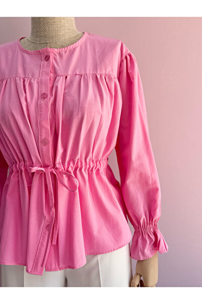 HERMANAS BUTİK Kolları Lastikli Belden Bağlamalı Gömlek