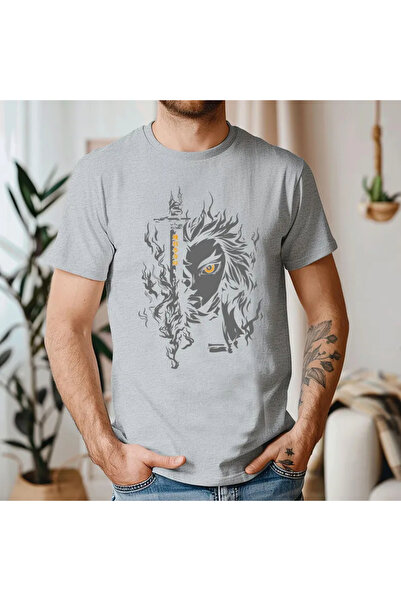 Flood Of Style Ανιμέ μπλουζάκι με σχέδια Unisex για άνδρες Rengoku Kyojuro ‌   Δολοφόνος δαίμονων