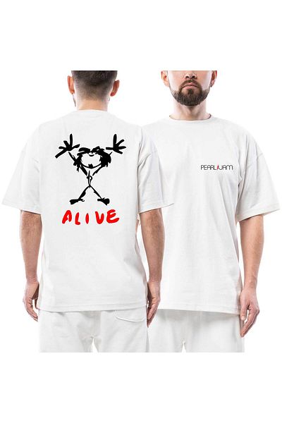 Z zepplin Μπλουζάκι Pearl Jam Alive μπροστινό πίσω με στάμπα λευκό oversize