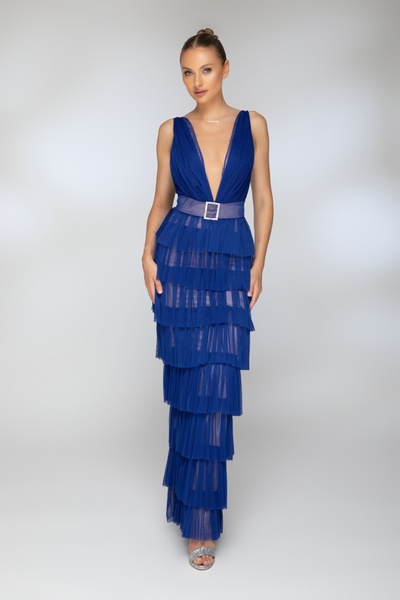 Atmosphere Fashion Rochie lungă din tul albastru cu volane