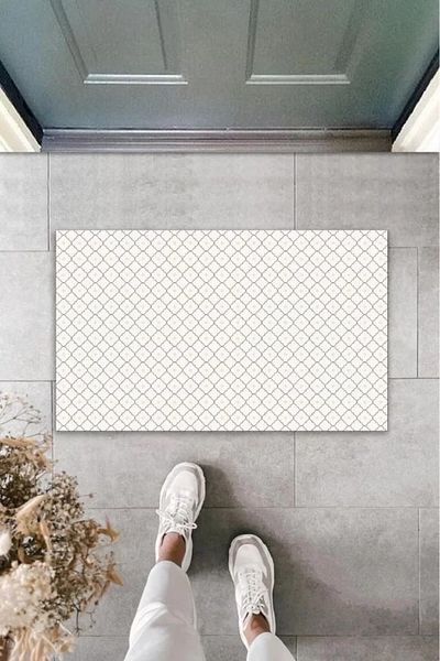COLLECTİON Decorative Digital Print Cream Motif Outdoor Mat K-2091