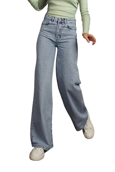 byhaziran butik Benja Young Girl Light Blue Snow Wash High Waist Lycra Comfortable 90's Loose Leg Jeans