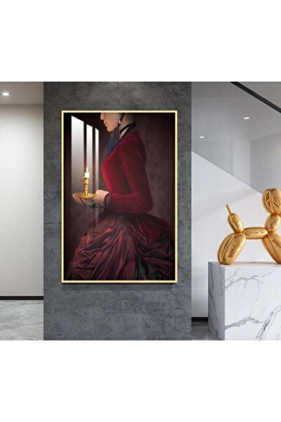 4gdran لوحة جدارية خشبية بتصميم فتاة مع برواز ذهبي و طبقة من الاكرليك الشفاف