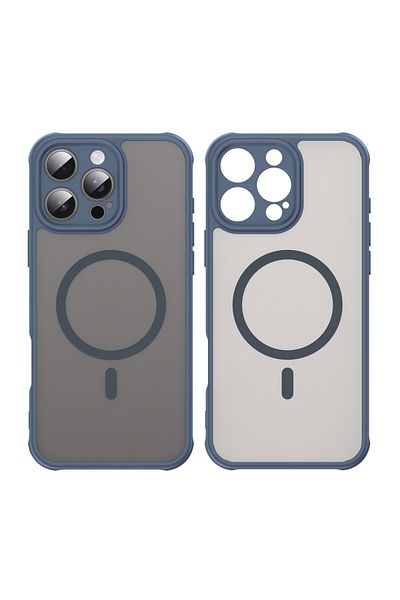 SKYDDAR INNOVATION Carcasă pentru iPhone 16 Pro Max, HaloFrost MagSafe II, antișoc, set de autocolante, albastru marin