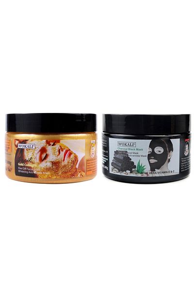 wokali Set of 24K Gold, Snail and Collagen Face Mask and Black Mask to remove blackheads, Wokali, 2 x 300 g