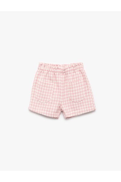 Koton Elastic Waist Pocket Button Tweed Shorts