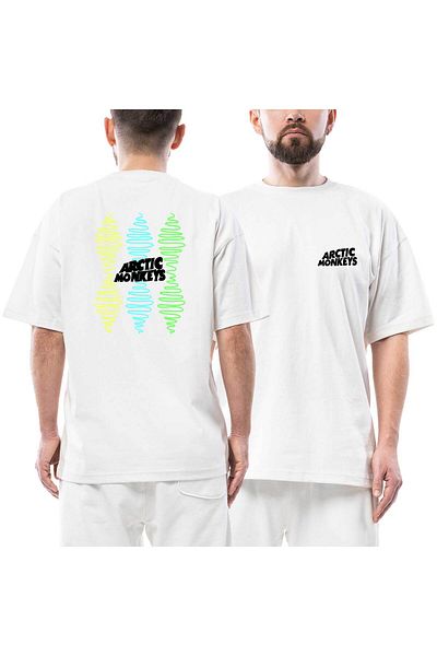 Z zepplin Arctic Monkeys Group 2 Μπροστινό πίσω εμπριμέ λευκό μπλουζάκι μεγάλου μεγέθους