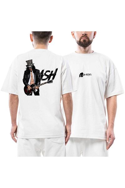 Z zepplin Λογότυπο Slash Silhouette Μπροστινό πίσω εμπριμέ λευκό μπλουζάκι υπερμεγέθους