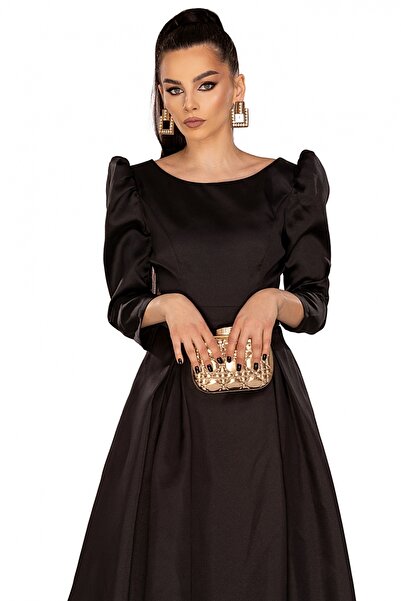 Atmosphere Fashion Rochie midi neagră tip baby doll din tafta