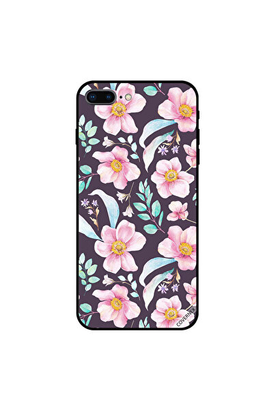 Covernex غطاء حماية لجهاز iPhone 7 Plus بنقشة زهور وردية وريش أخضر فاتح