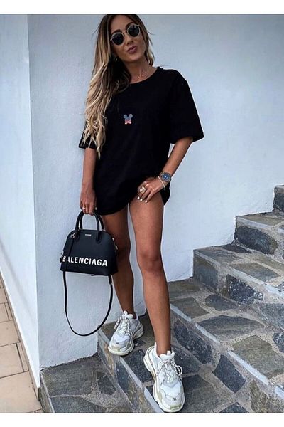 khufu Μπλουζάκι Unisex με στάμπα Micky Mouse Oversize από βαμβακερό κομμένο μπλουζάκι