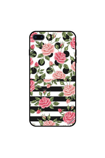 Covernex iPhone 7 Plus Case Cover Pink Roses Black & White Strips
