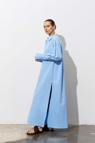 Merve DAĞLI BELLA Poplin Maxi Tunica Albastră