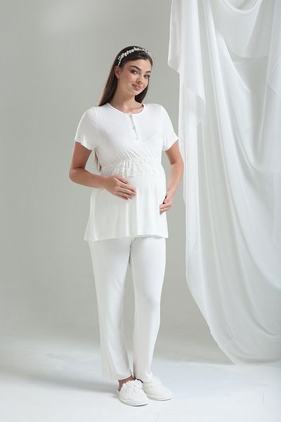 LOHOUSE Tuba Green Patterned Special Design Maternity Maternity Dress 3-Piece Pajama Set
