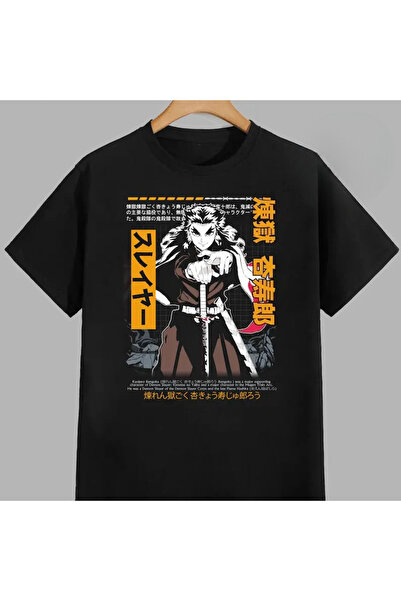 Flood Of Style Ανιμέ μπλουζάκι με σχέδια Unisex για άνδρες Rengoku Kyojuro ‌   Δολοφόνος δαίμονων