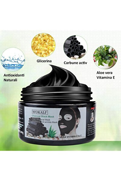 wokali Mască neagră pentru îndepărtarea punctelor negre, a petelor grase, efect antirid, Wokali cu cărbune, 300 g