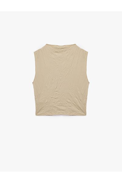 Koton Slim Fit Sleeveless Stand Collar Crop Tank Top