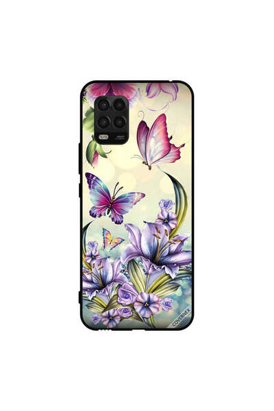 Covernex غطاء حماية لهاتف شاومي مي 10 لايت 5G بنقشة زهور أرجوانية وفراشات