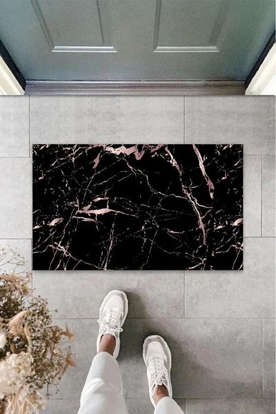 Mu Art Ahşap Digital Printing Black Marble Door Mat K-3095