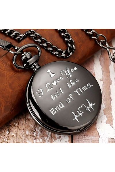 JustZEN Vintage Pocket Watch, JustZEN™, Love, with Chain, Black, Quartz