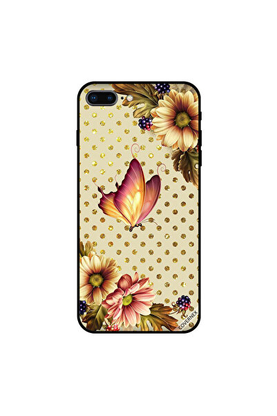 Covernex غطاء حماية لهاتف iPhone 8 Plus بتصميم فراشة وزهرة لطيفة ونقاط ذهبية BG