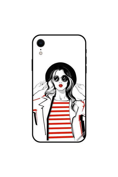 Covernex غطاء حماية لهاتف iPhone XR بخطوط حمراء وقميص أنيق لفتاة