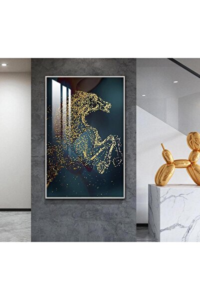 SND لوحة جدارية خشبية بتصميم حصان مع برواز فضي و طبقة من الاكرليك الشفاف