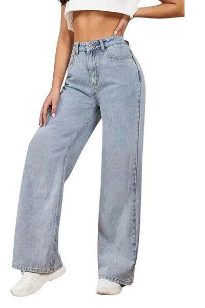 byhaziran butik Dream Light Blue Snow Wash High Waist Stretchy Stylish Wide Leg Jeans