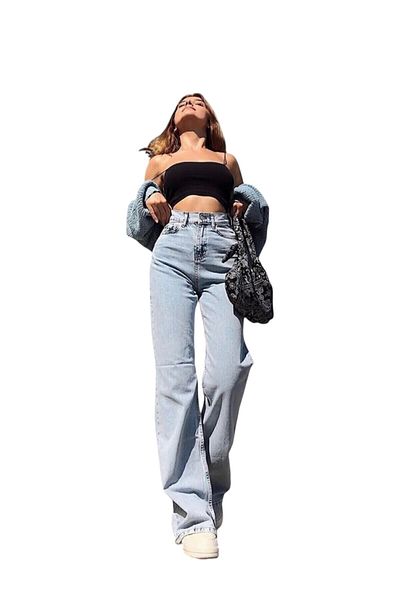 byhaziran butik Noa Young Girl Blue Wash High Waist Lycra Loose Wide Leg Jeans