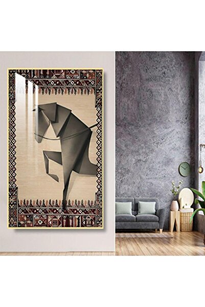 Marktna لوحة جدارية خشبية بتصميم حصان مع برواز ذهبي و طبقة من الاكرليك الشفاف