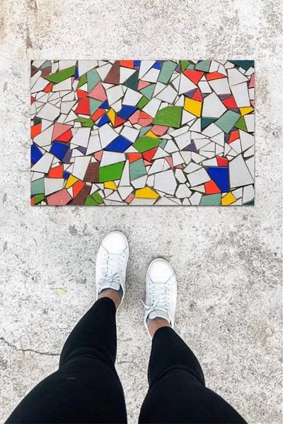 BscitirStore White Broken Mosaic Patterned Digital Printed Door Mat - K-1073