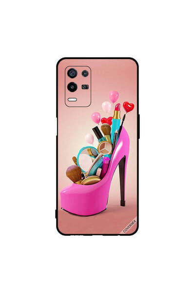 Covernex غطاء حماية لهاتف Oppo K9x حذاء وردي مع أدوات مكياج