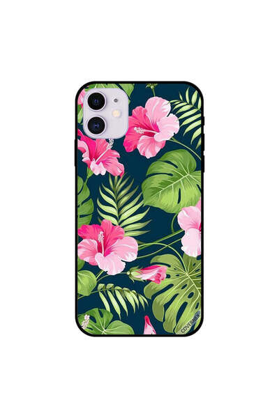 Covernex غطاء حماية لجهاز iPhone 11 بنقشة زهور وردية وأوراق خضراء وريش