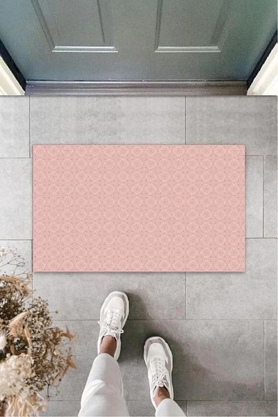 Mu Art Ahşap Pink Door Mat Square Motif Pattern K-3210