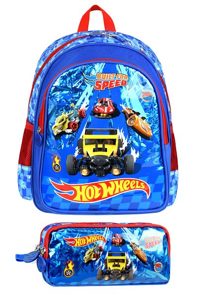 Bliss Car Pattern Licensed Ergonomic Primary School Bag and Pen Holder Durable Material, Waterproof Design