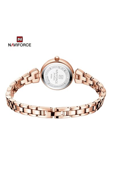 Naviforce Elegant and Luxurious Rose Gold Analog Wrist Watch with Crystal Accents and Blue Dial