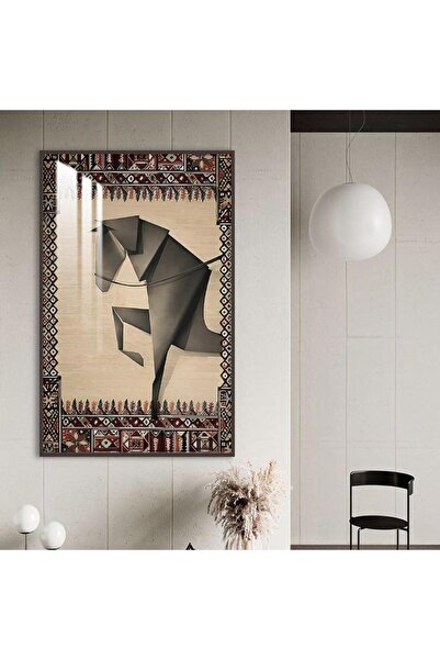 4gdran لوحة جدارية خشبية بتصميم حصان مع برواز شامبين و طبقة من الاكرليك الشفاف