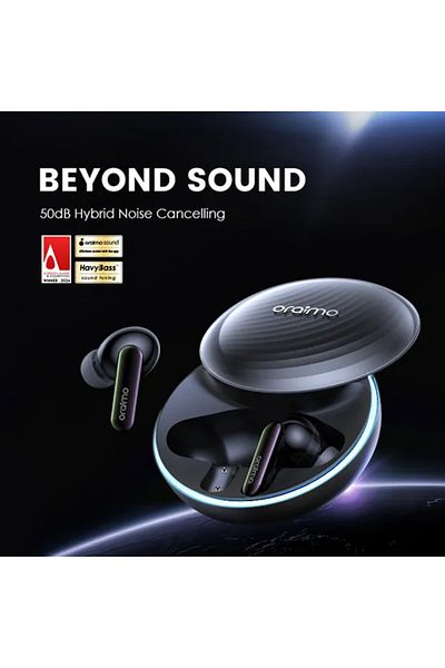oraimo سماعات أذن سبيس بادز هجينة بتقنية إلغاء الضوضاء اللاسلكية الحقيقية مع خاصية تخصيص الصوت - رمادي فضائي