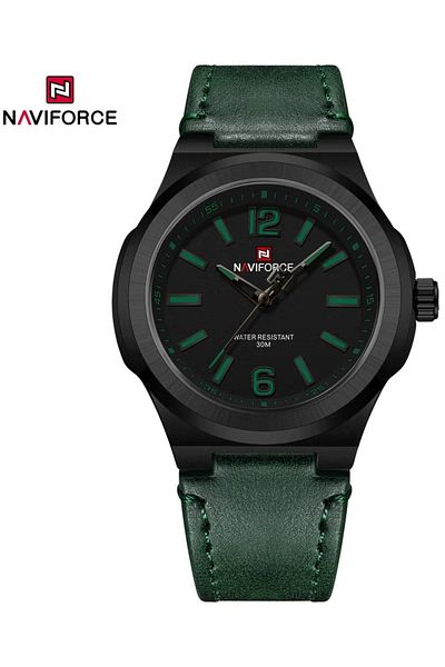 Naviforce Stylish Stainless Steel Analog Wrist Watch for Men with Leather Strap Water Resistant